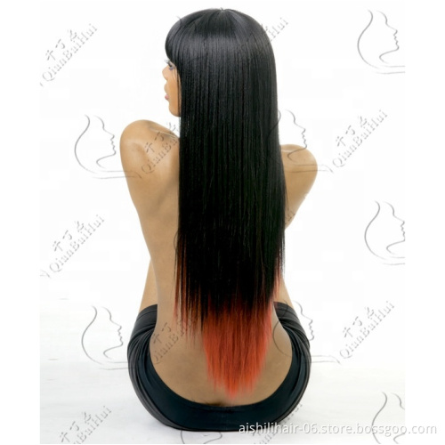 Low price wholesale New Fashion long Yaki straight black and red wig Synthetic hair Wigs for fashion girl